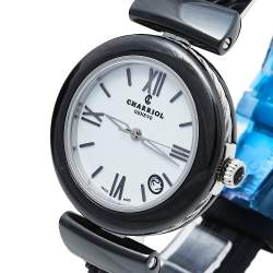 Pre Owned Charriol White Ceramic & Stainless Steel Rubber AEL AE33CB.173.004 Women's Wristwatch 33 mm