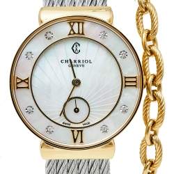 Pre Owned Charriol Mother Of Pearl Yellow Gold Plated Stainless Steel Diamonds ST-Tropez ST30.1 Women's Wristwatch 30 mm