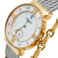 Pre Owned Charriol Mother Of Pearl Yellow Gold Plated Stainless Steel Diamonds ST-Tropez ST30.1 Women's Wristwatch 30 mm
