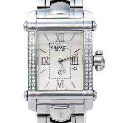 Pre Owned Charriol Silver Stainless Steel Diamonds Colvmbvs CCSTRH Women's Wristwatch 25 mm