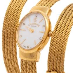 Pre Owned Charriol Mother of Pearl Diamond Gold Plated Stainless Steel Twist Women's Wristwatch 21 mm