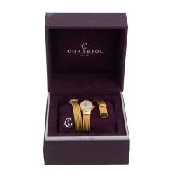 Pre Owned Charriol Mother of Pearl Diamond Gold Plated Stainless Steel Twist Women's Wristwatch 21 mm