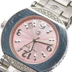 Pre Owned Charriol Pink Stainless Steel Diamonds Colvmbvs CCR38 Women's Wristwatch 38 mm