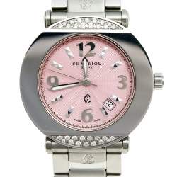 Pre Owned Charriol Pink Stainless Steel Diamonds Colvmbvs CCR38 Women's Wristwatch 38 mm