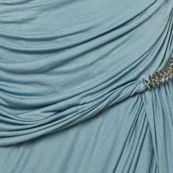 Pre Owned Chats By C.Dam Blue Jersey Rushed One Shoulder Maxi Dress M