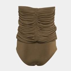 مملوكة مسبقًا Chat's by C.Dam Brown Jersey Ruche Bodysuit S