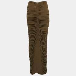 Pre Owned Chat's by C.Dam Brown Jersey Ruche Maxi Skirt S