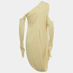 Pre Owned Chats By C.Dam Yellow Jersey One-Shoulder Draped Mini Dress S