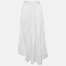 Pre Owned Chats By C.Dam White Crepe Asymmetric Plisse Esther Midi Skirt S
