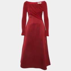 Chats By C.Dam Red Jersey and Crepe Off-Shoulder Gown S