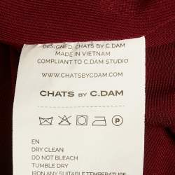 Pre Owned Chats By C.Dam Dark Red Lycra Raw Edge Detail Ruched Maxi Dress S