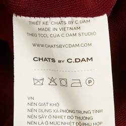 Pre Owned Chats By C.Dam Dark Red Lycra Raw Edge Detail Ruched Maxi Dress S