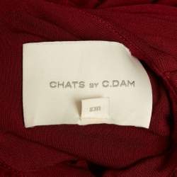 Pre Owned Chats By C.Dam Dark Red Lycra Raw Edge Detail Ruched Maxi Dress S