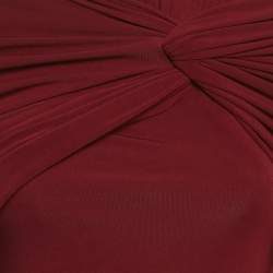 Pre Owned Chats By C.Dam Dark Red Lycra Raw Edge Detail Ruched Maxi Dress S