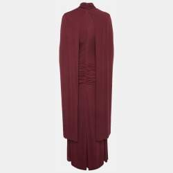 Pre Owned Chats By C.Dam Maroon Jersey Knit Cape Detail Valeris Maxi Dress S
