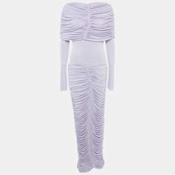 Pre Owned Chats By C.Dam Lavender Jersey Knit Ruched Serafina Maxi Dress S