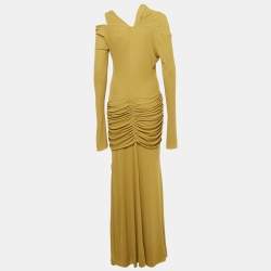 Pre Owned Chats By C.Dam Moss Green Ruched Jersey-Knit Midi Dress M