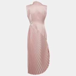 Pre Owned Chats By C.Dam Pink Plisse Asymmetrical Pleated Midi Dress M