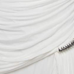 Pre Owned Chats By C.Dam White Jersey Rushed Brooch Detail Maxi Dress M