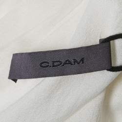 Pre Owned Chats By C.Dam White Jersey Rushed Brooch Detail Maxi Dress M