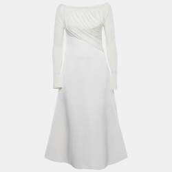 مملوكة مسبقًا Chats By C.Dam White Jersey and Crepe Off-Shoulder Long Dress S