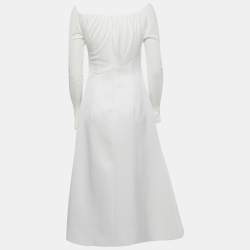 مملوكة مسبقًا Chats By C.Dam White Jersey and Crepe Off-Shoulder Long Dress S