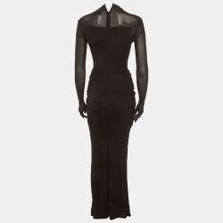Pre Owned Chats By C.Dam Black Jersey Draped Serena Maxi Dress XS