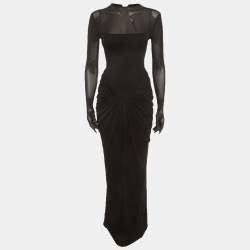 Pre Owned Chats By C.Dam Black Jersey Draped Serena Maxi Dress XS