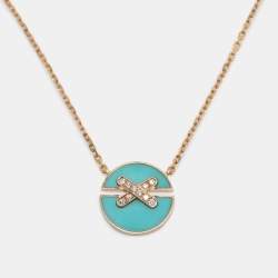 Chaumet Jeux de Liens Turquoise Diamond 18K Rose Gold Harmony Pendant Necklace