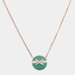 Chaumet Jeux de Liens Harmony Malachite Diamond 18k Rose Gold Small Model Pendant Necklace