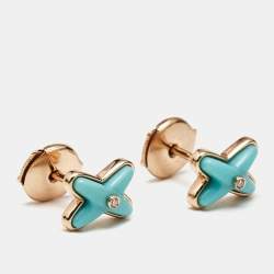 Pre Owned Chaumet Jeux de Liens Turquoise Diamond 18k Rose Gold Earrings