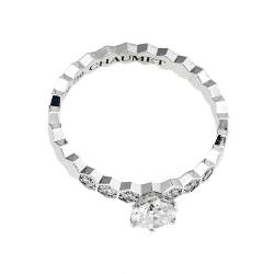 Pre Owned Chaumet Bee My Love Solitaire 0.31ct Diamond 18K White Gold Ring Size 49