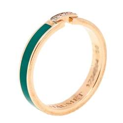 Chaumet Liens Évidence 18K Rose Gold & Diamond Green Inlay Wedding Band Ring Size EU 50