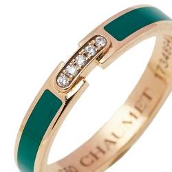Chaumet Liens Évidence 18K Rose Gold & Diamond Green Inlay Wedding Band Ring Size EU 50