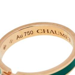 Chaumet Liens Évidence 18K Rose Gold & Diamond Green Inlay Wedding Band Ring Size EU 50