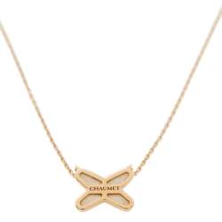 Chaumet Jeux De Liens Mother of Pearl Diamond 18K Rose Gold Pendant Necklace
