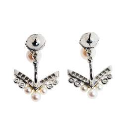 Chaumet Josephine Aigrette Diamond & Cultured Pearls 18k White Gold Earrings
