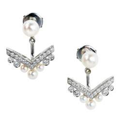 Chaumet Josephine Aigrette Diamond & Cultured Pearls 18k White Gold Earrings