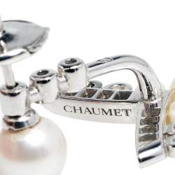 Chaumet Josephine Aigrette Diamond & Cultured Pearls 18k White Gold Earrings