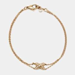 Pre Owned Chaumet Mini Liens Diamond 18k Rose Gold Double Chain Bracelet 