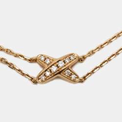 Pre Owned Chaumet Mini Liens Diamond 18k Rose Gold Double Chain Bracelet 