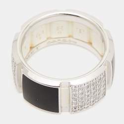 Chaumet Class One Onyx Diamond 18k White Gold Rubber Backing Band Ring Size 54