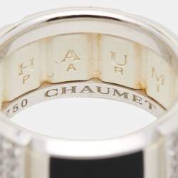 Chaumet Class One Onyx Diamond 18k White Gold Rubber Backing Band Ring Size 54