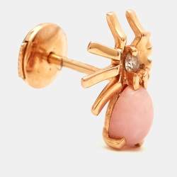 Pre Owned Chaumet Attrape-Moi Spider Diamond Pink Opal 18k Rose Gold Single  Earrings