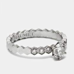 Pre Owned Chaumet Bee My Love Solitaire 0.33ct Diamond 18K White Gold Ring Size 47