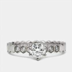 Pre Owned Chaumet Bee My Love Solitaire 0.33ct Diamond 18K White Gold Ring Size 47