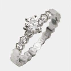 Pre Owned Chaumet Bee My Love Solitaire 0.33ct Diamond 18K White Gold Ring Size 47