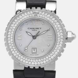 Chaumet Mother Of Pearl Diamond Stainless Steel Rubber Class One 622 Women's Wristwatch 30 mm