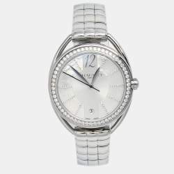 Chaumet Silver Mother Of Pearl Stainless Steel Diamond Montre Liens Lumiere 2214 Women's Wristwatch 34 mm