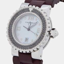 Pre Owned Chaumet Mother of Pearl Diamond Stainless Steel Rubber Class One 622 Women's Wristwatch 33 mm